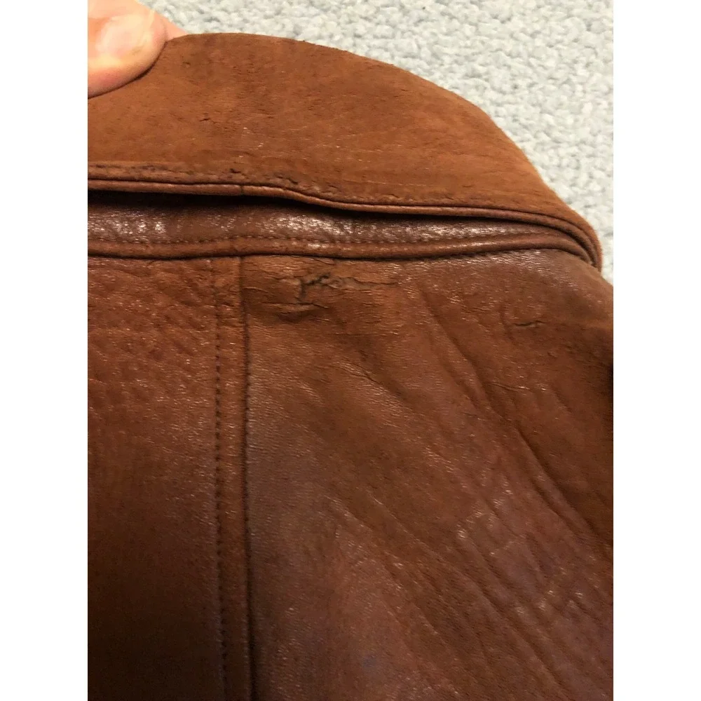 VTG Willis & Geiger‎ Leather Bomber Jacket Mens L Brown Plaid Lined Made in USA